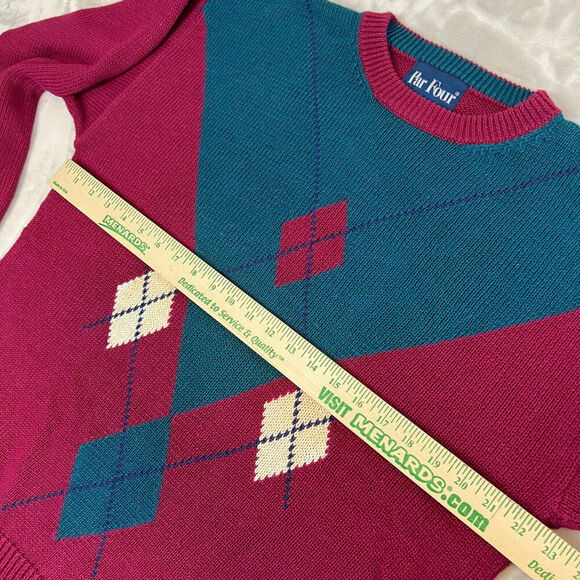 VTG Par Four Sweater Mens Medium Tall Colorful Argyle Crewneck Pullover Grandpa - Picture 4 of 10